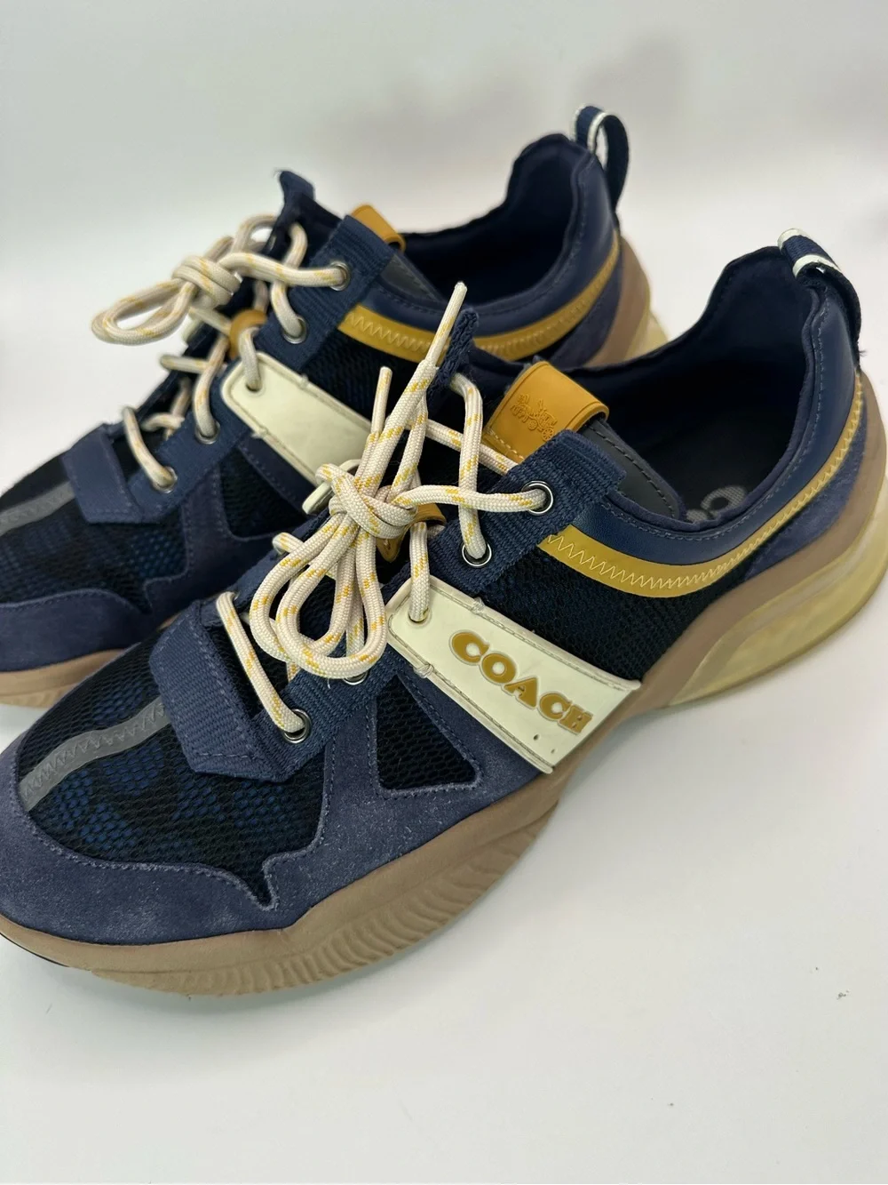 Coach  Navy, Tan & Cream Lace-Up Sneakers